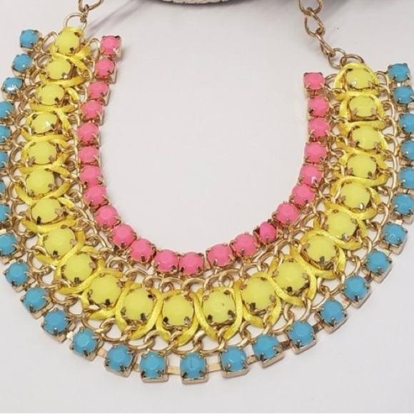 Pink, Yellow & Blue Neon Colored Statement Necklace - Picture 5 of 5